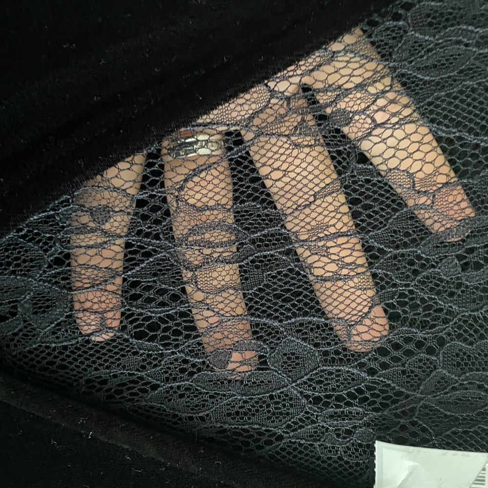 Black Velvet Dress with Lace Neckline - Picture 4 of 6